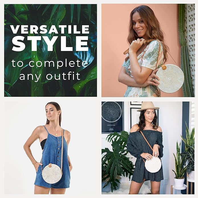 Bolsa redonda de ratán para mujer, bolsas de paja hechas a mano, bolso de mimbre, bolsas bohemias cruzadas circulares