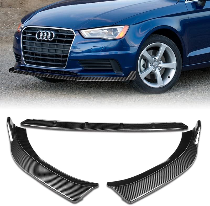 EPARTS 3 Pieces Style Front Bumper Lip Spoiler Splitter Chin Side Body Kit Trim Protection Compatible with 2014-2016 Audi A3 (Painted Carbon Fiber Style)