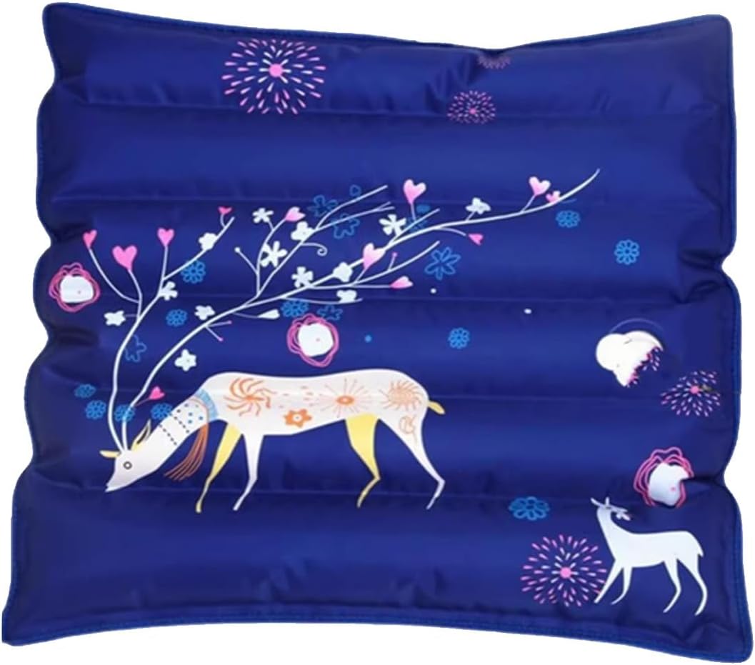 Cooling Mat Ice Pillow, Water Filling Cooling Seat Cushion, Multifunctional Summer Ice Water Pad for Office Chair, Car Seat（Royal Blue Deer 45 * 45cm+Ice Crystal）