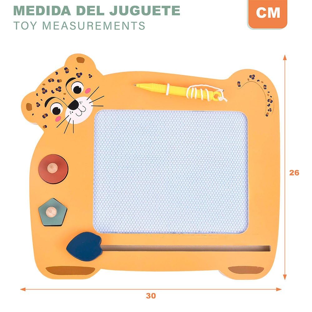 WOOMAX Tableau magnétique en Bois, Peint en 4 Couleurs différentes, avec 2 tampons, Gomme et Stylo, Motif léopard, Jouets pour Enfants de 3 Ans, Jeux éducatifs, Tableaux Noirs pour Enfants, FSC