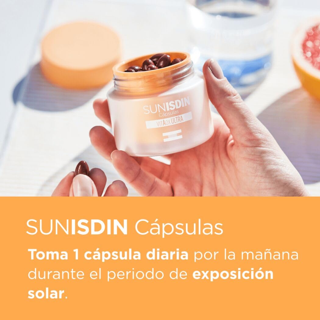SunISDIN Cápsulas Orales, Vitamina D, Complemento Alimenticio que Contribuye a Preparar la Piel para la Exposición Solar
