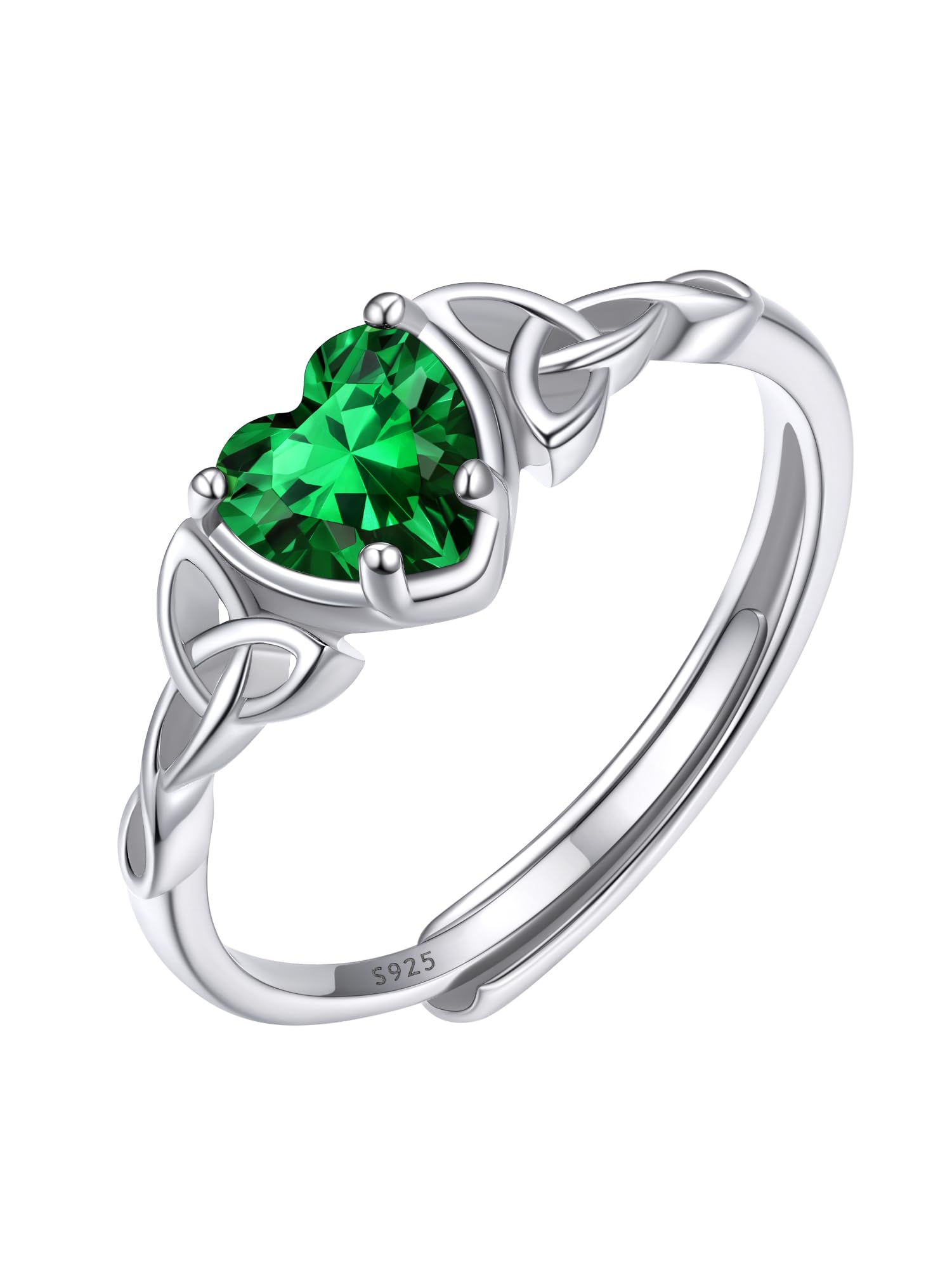 ChicSilver Anillo Fino Mujer Plata 925 Piedra Verde Corazón Celta Irlanda