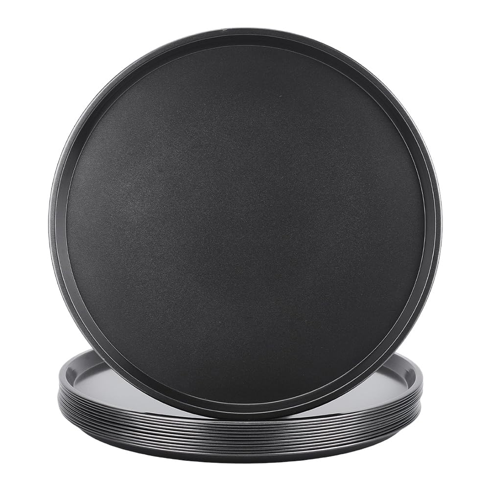 UNICRAFTALE 12 bandejas redondas de acero al carbono para pizza, con revestimiento antiadherente, bandejas de bebidas con bordes elevados para restaurante, bar, cafetería, hogar, cocina, fiesta