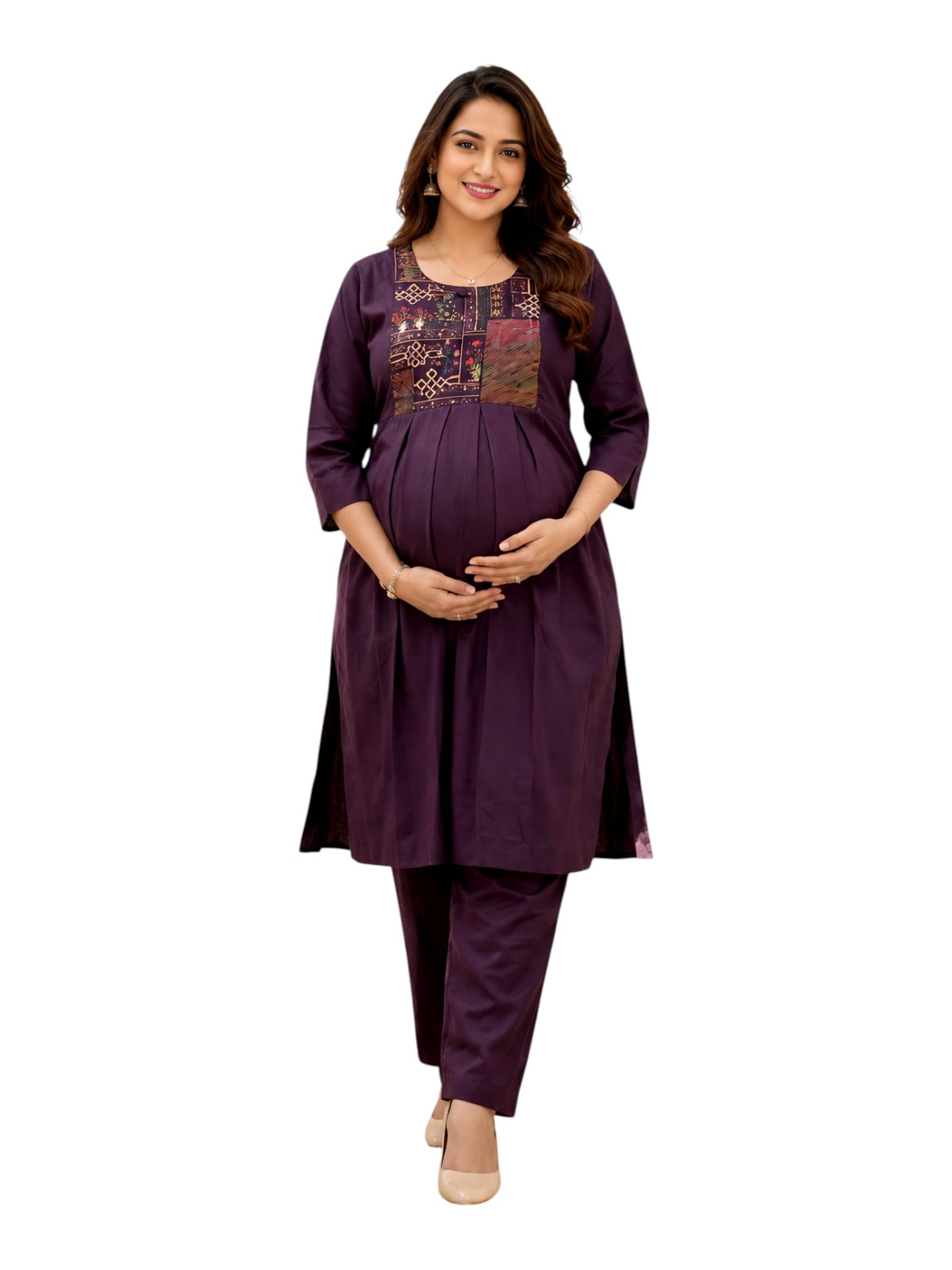 RITIJYA Pure Cotton Feeding Kurta Pant Set for Women | Floral Anarkali Pregnancy Dress with Concealed Nursing Zipper Side Pocket | Pre & Post Partum | Maternity Dresses | Baby Shower Outfit-picture-20