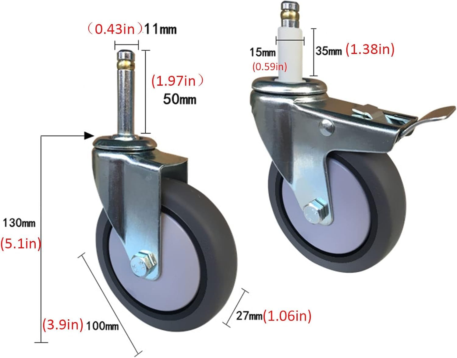 100mm Do dużych obciążeń koła skrętne - 4pcs Guma Tuleja Meble Kraska do Kuchnia, Hotel Wózki & Stół warsztatowy - 280kg nośność(Uniwersalny,11x50mm)