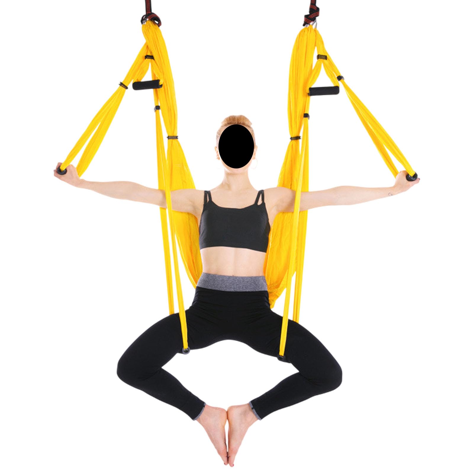 Vttui Aerial Yoga Swing Sling, Trapeze Inversion Equipment Set, Ultra Strong Antigravity Yoga, Include 2 Extensions Straps and Ceiling Mounting Kit(Color:Yellow)