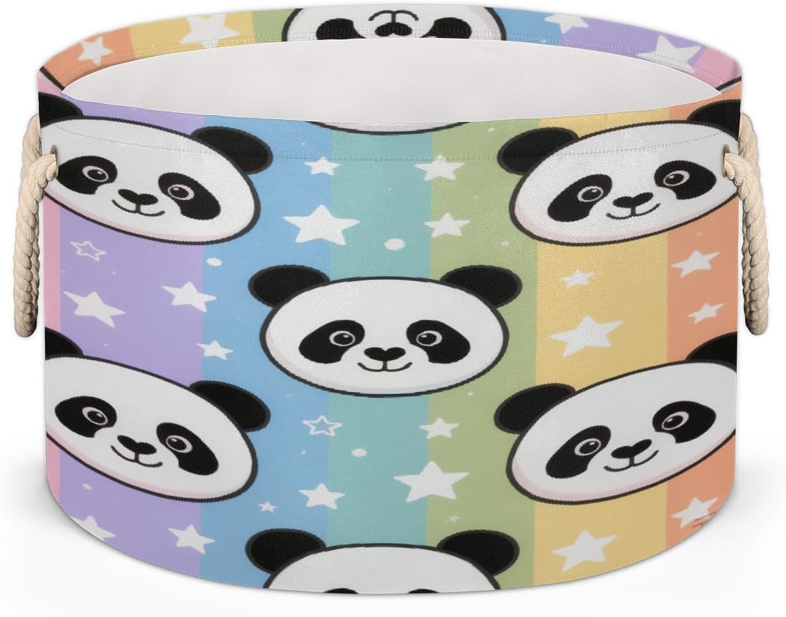 Large Storage Baskets - Panda Nursery Round Collapsible Organizer Bin Box, Laundry Hamper for Kids Toys, Blanket, Bedroom Living Room Home Decor, Gift Basket 19.4"x13.3"