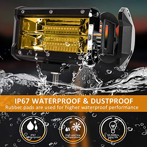 Zmoon LED Light Bar 5 Inch, 2PCS 144W Yellow Fog Led Driving Lights Waterproof Spot & Flood Work Light for Truck Jeep SUV Boat ATV 4WD Car Golf Cart - Thumbnail 4