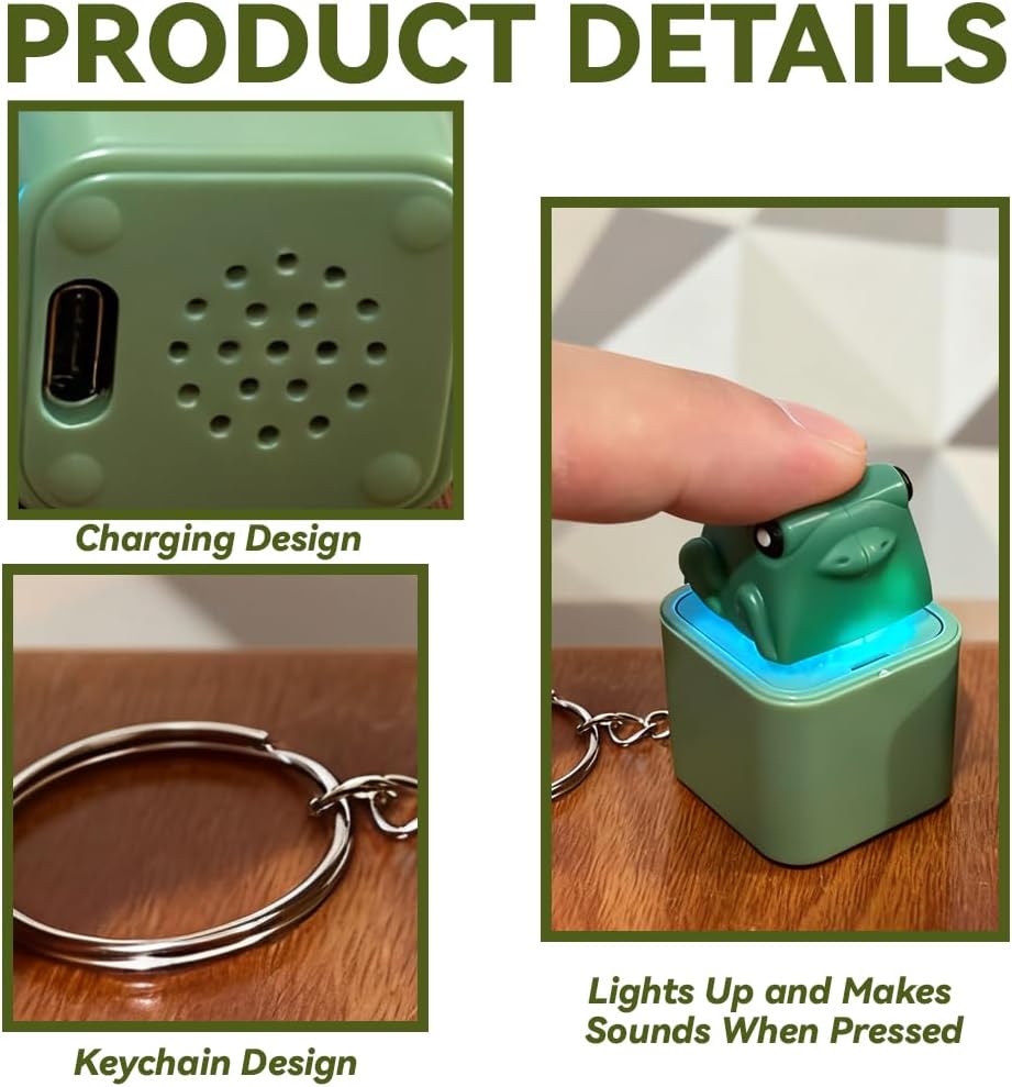4 PACK Frog Croaking Fidget Toy, Frog Croaking Keychain With Sound LED lights, Rechargeable Keyboard Clicker For Stress Relief Anxiety Fun Gifts - Valentines Day Gift Easter Basket Stuffers for Kids