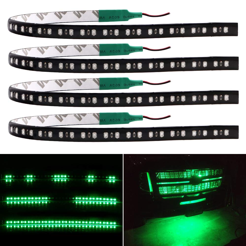 EverBright 4-Pack Green 30CM 1210 32-SMD DC 12V Flash Knight Rider Flexible LED Strip Light for Car Motorcycles Decoration Interior Exterior Atmosphere Lamp Bulbs with Built-in Tape