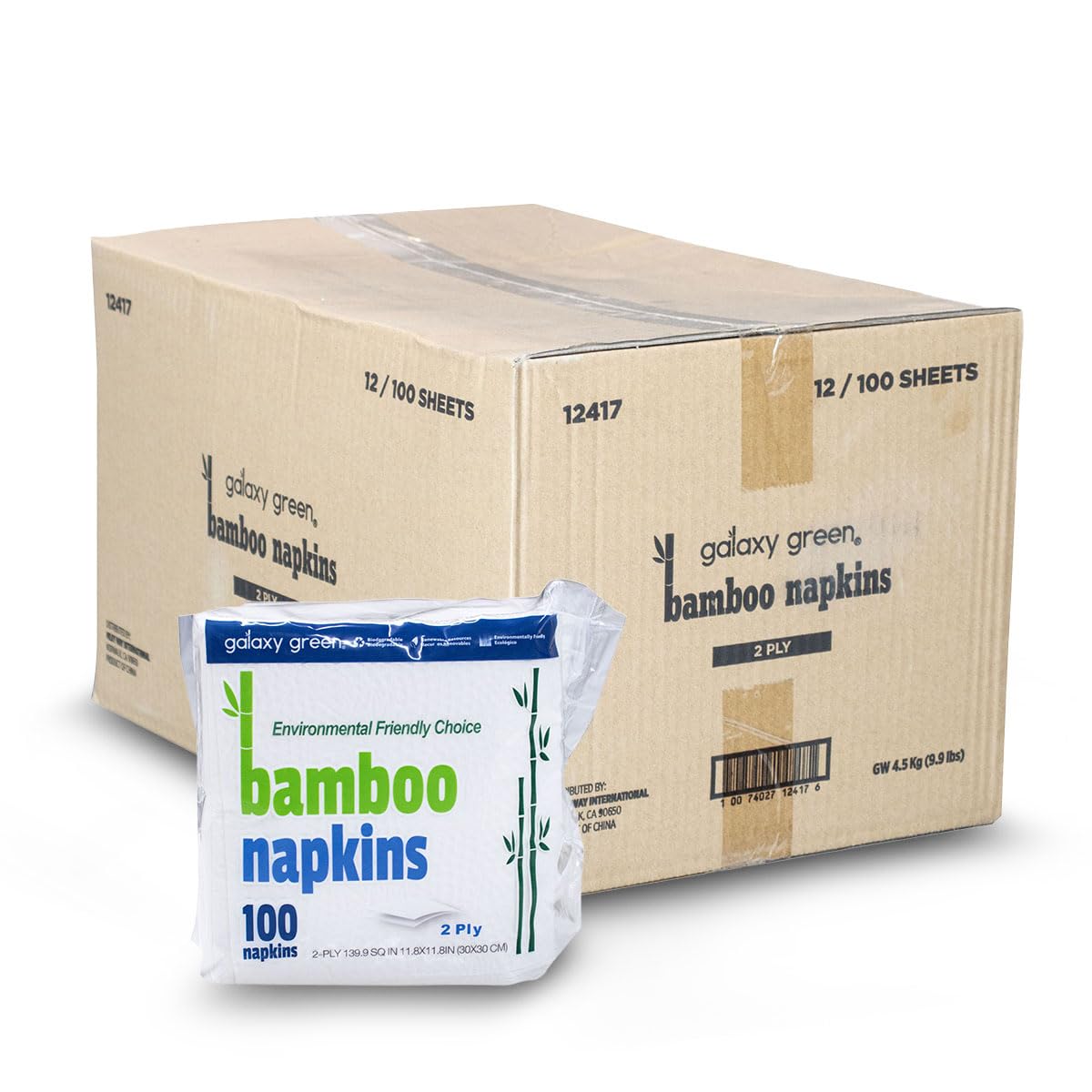 Galaxy Green Disposable Bamboo Napkin 2-Ply (100 ct x pack of 12) for Home Bar Dining
