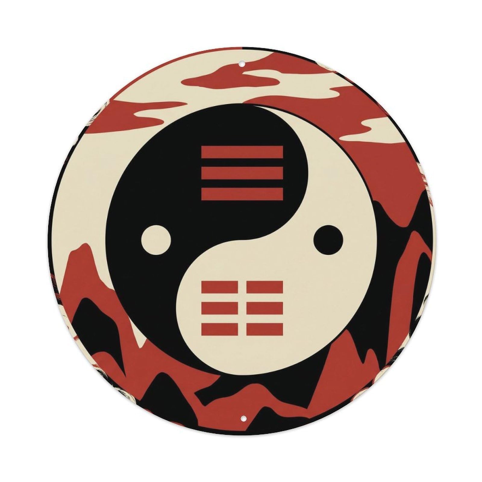 Bagua Qian Kun Heaven Earth Taoist Cosmic Balance Zen Metal Tin Sign Plaque Wall Decor for Cafe, Man Cave, Club Bar, Office, Home Garden Round Metal Poster 8x8Inch