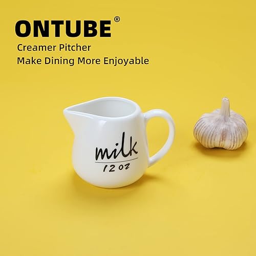 Miniatura 6 de Jarra de crema con asa, recipiente de crema de leche de cerámica para leche, café, salsa, apto para microondas, color blanco (12 onzas, juego1)