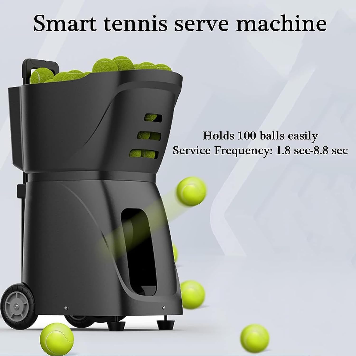 Lanciatore di palline da tennis portatile, controllato da app, con trapani pre-programmati per un allenamento efficace, adatto a tutti i livelli di abilità, ideale per la pratica e lo sviluppo delle