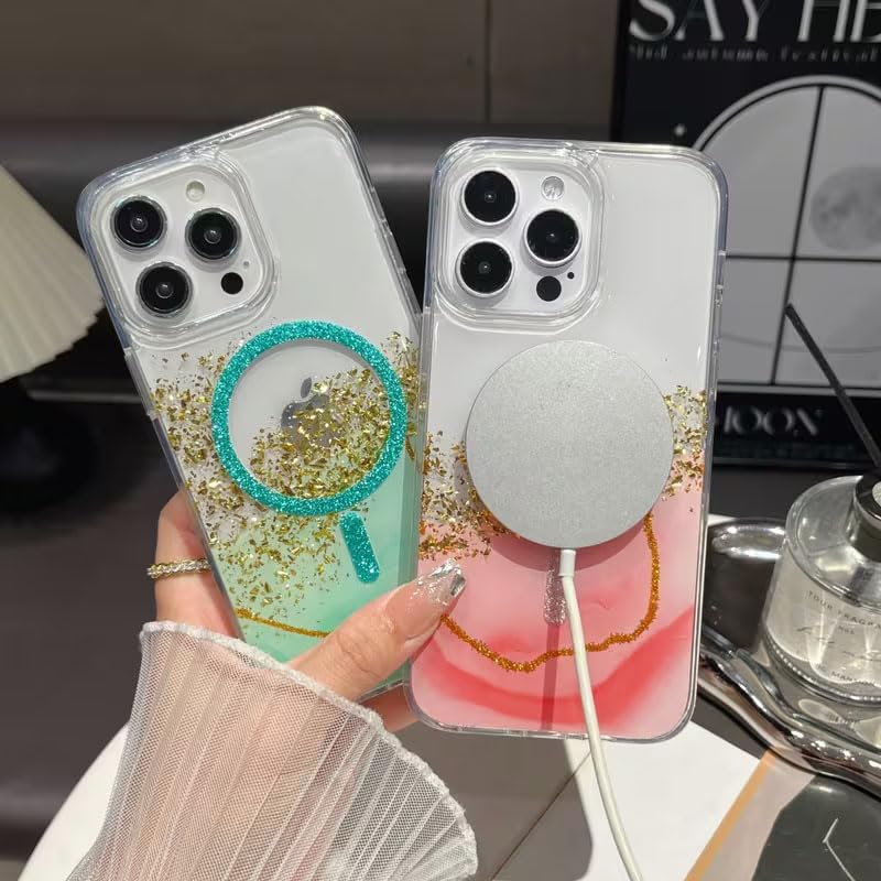 Image of mobistyle Compatible with iPhone 13 Pro | Magentic Glitter Gradian Elegant | Camera Lens Protection Back Cover Case for Women Girls iPhone 13 Pro (Pink)