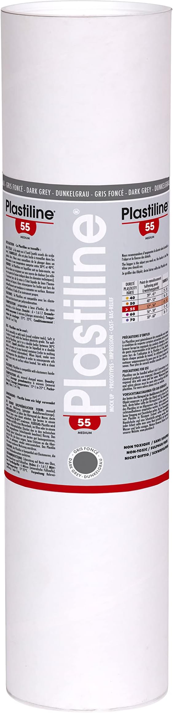 Plastiline 5755T - Plastiline tube - Modelling Paste, High Precision - Sculpting, Moulding - Hardness 55 (medium) - 5 kg - Dark Grey shade. Made in France