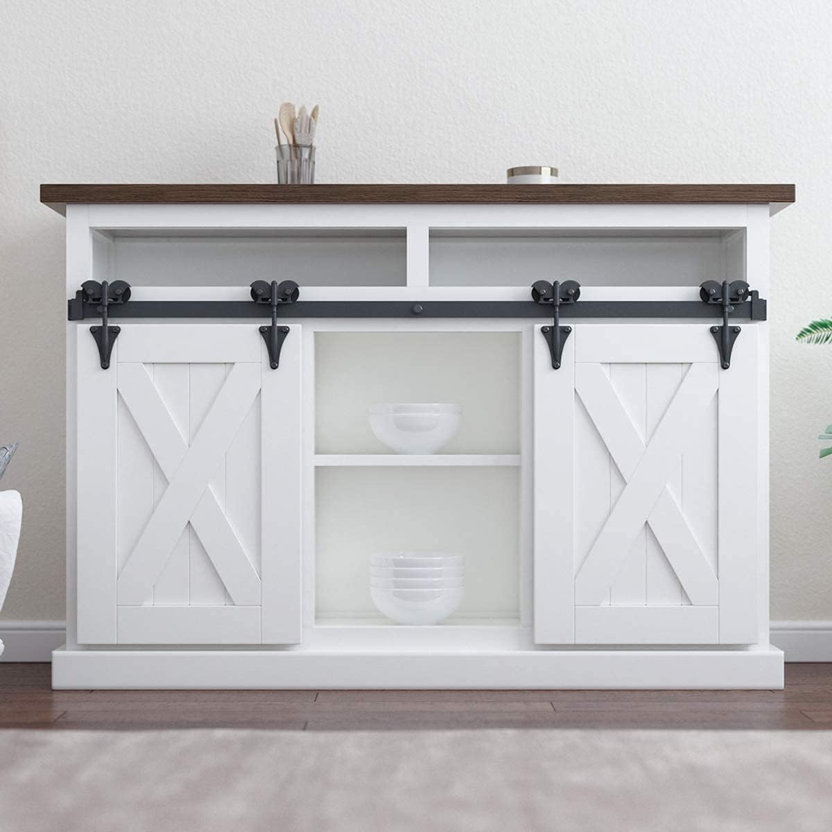 LD BUILD 4ft Mini Sliding Barn Door Hardware Kit, Unique Design Hanger, Easy Installation, Quality Roller, Perfect for Cabinets, TV Stands for 12 Wide DoorPanel (Vintage Owl Style)