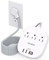 Vista 15 de Regleta de alimentación de enchufe plano, cable de extensión plano de 3 pies, 3 tomas, 4 puertos USB (2 USB-C) estación de carga de escritorio