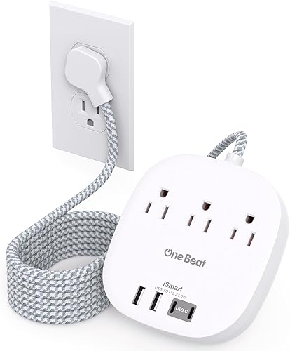 Regleta de alimentación de enchufe plano de 15 pies, cable de extensión ultra plano - 3 tomas 4 puertos USB (2 USB C) 22.5W4.5A estación de carga de