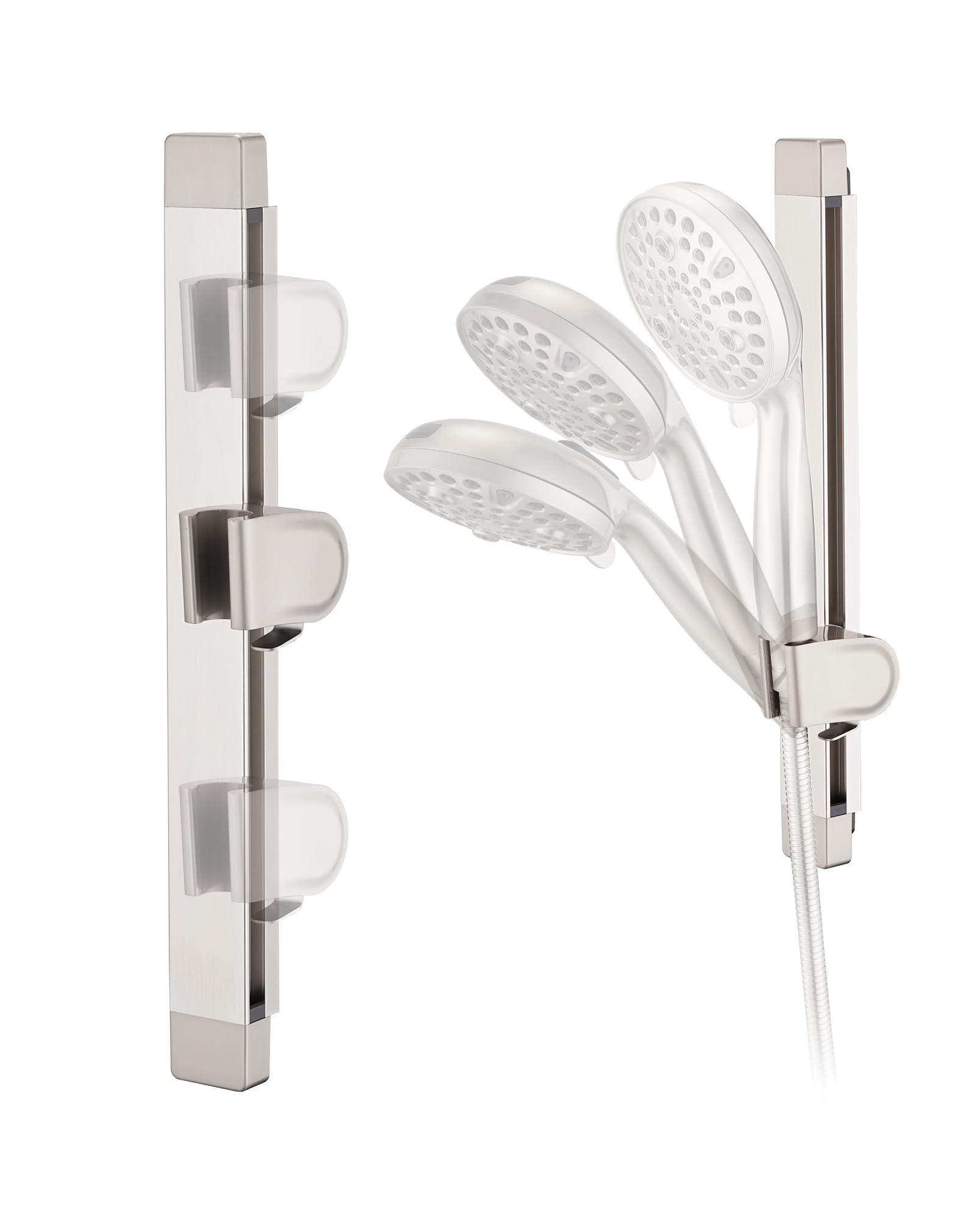 Height &amp; Angle Adjustable Handheld Shower Head Holder, Metal Hand Held Showerhead Holder Strong Adhesive, Handheld Showerhead Holder Wall Mount, No Dril, Suitable for Bathroom or RV, Brushed Nickel