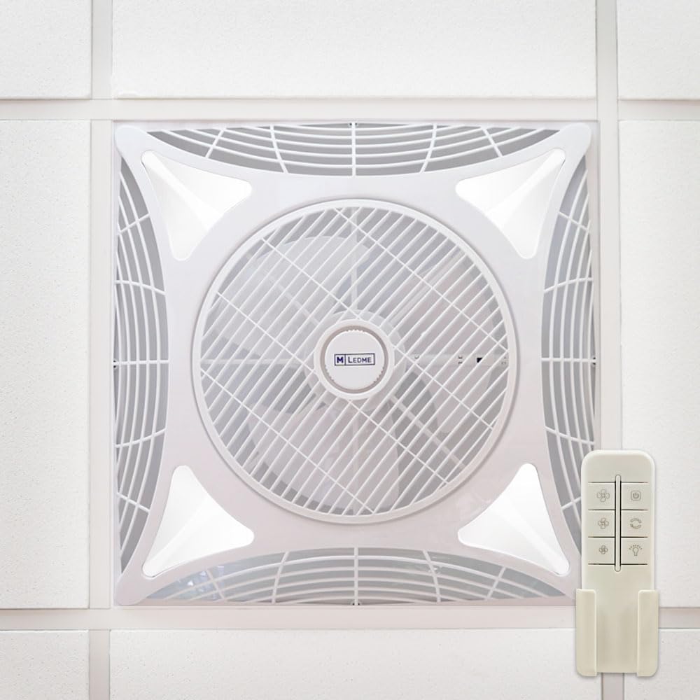M Ledme - Ventilador de Techo Armstrong Square 68W con luz Led Blanca Fría (6000k), Empotrado, 1172LM, Control remoto, Motor AC, Silencioso, 3 velocidades, ideal para oficinas. LM8087