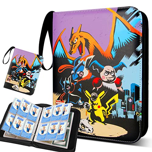 Wanglaism Classeur Carte Compatible avec Pokemon Cartes, 4 Poches Porte Cartes à collectionner 400 Cartes 50 Pages pour Album Carte, Football Carte, Yugioh Carte (Violet) Cover