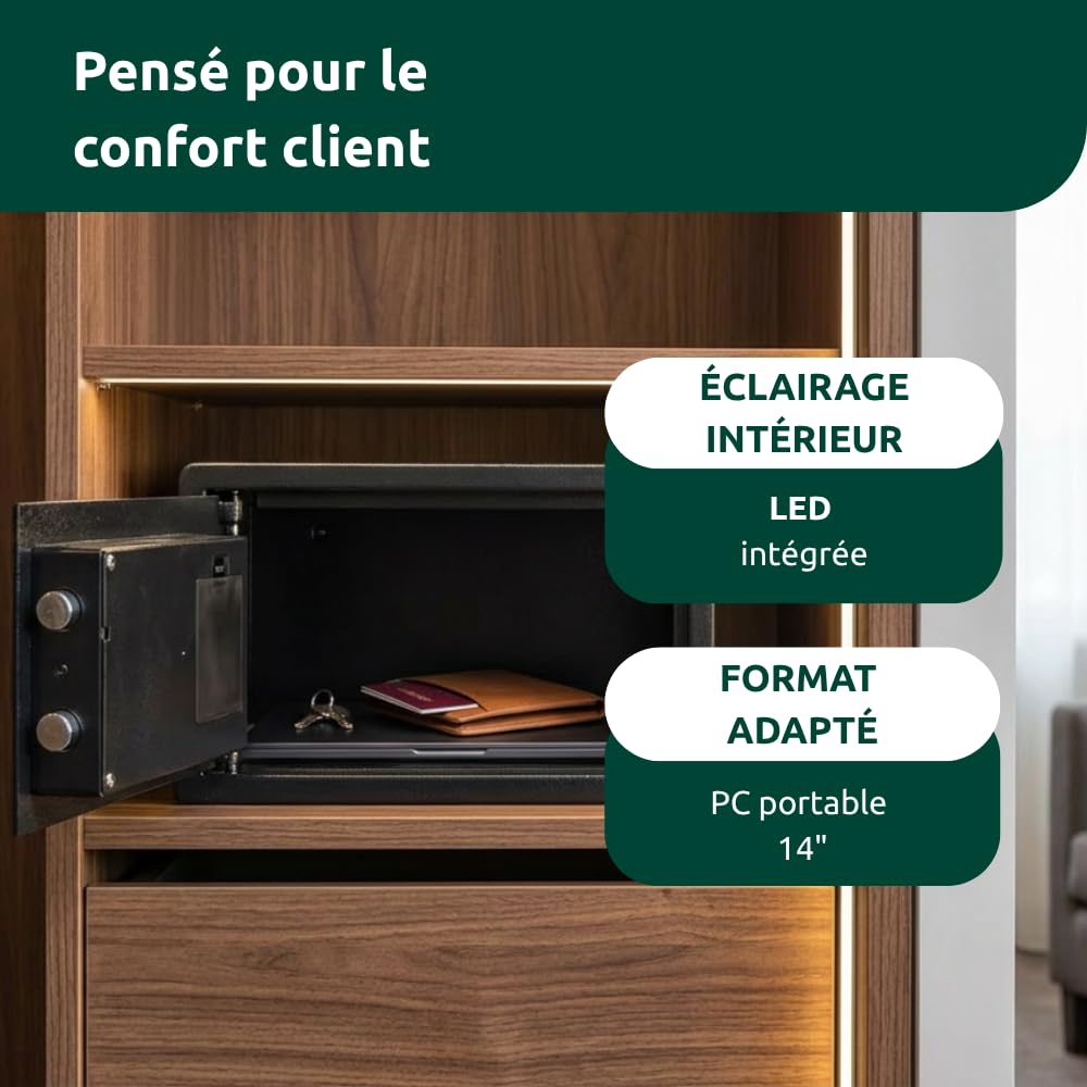 JVD Coffres-fort électronique à code Fortress 14'- Conçu pour les hôtels