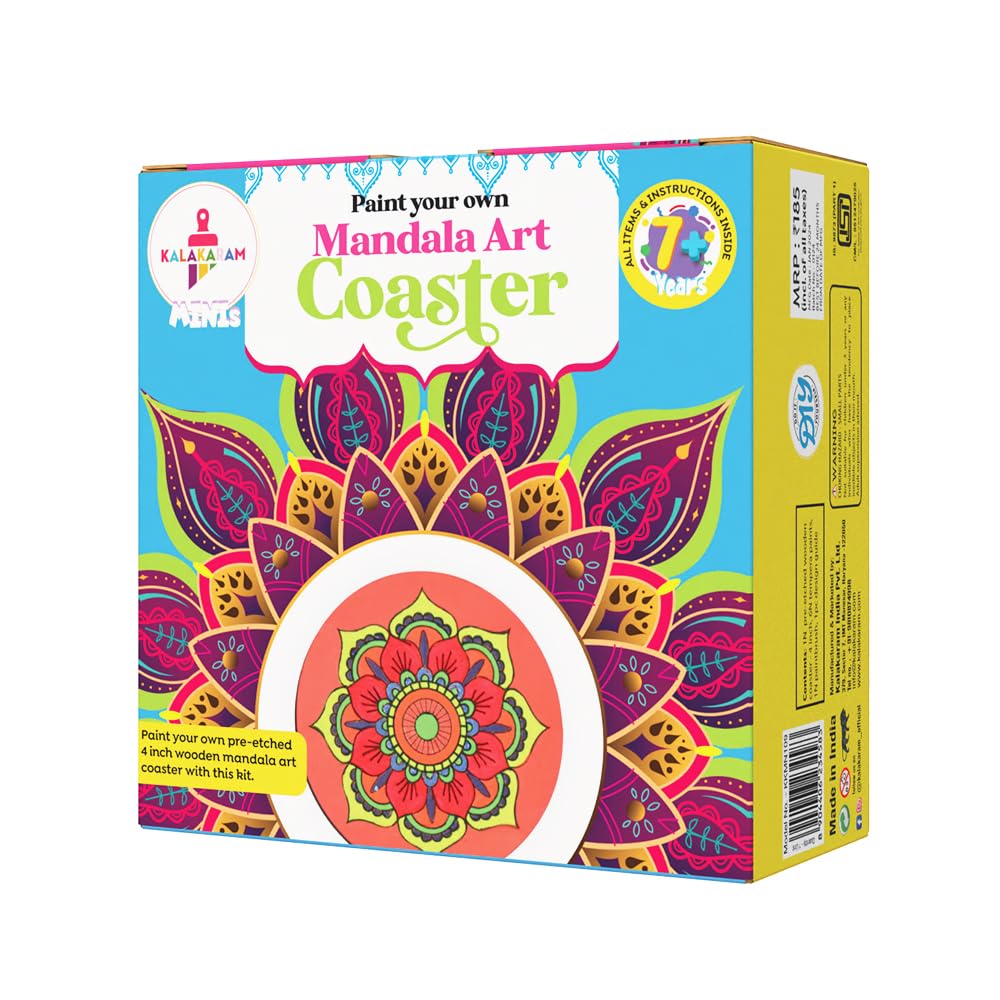 Kalakaram Mini DIY Mandala Coaster Painting Craft Kit | Perfect for Gifting | Birthday Gifting | Return Gift for Parties | Kids Aged 4,5,6,7