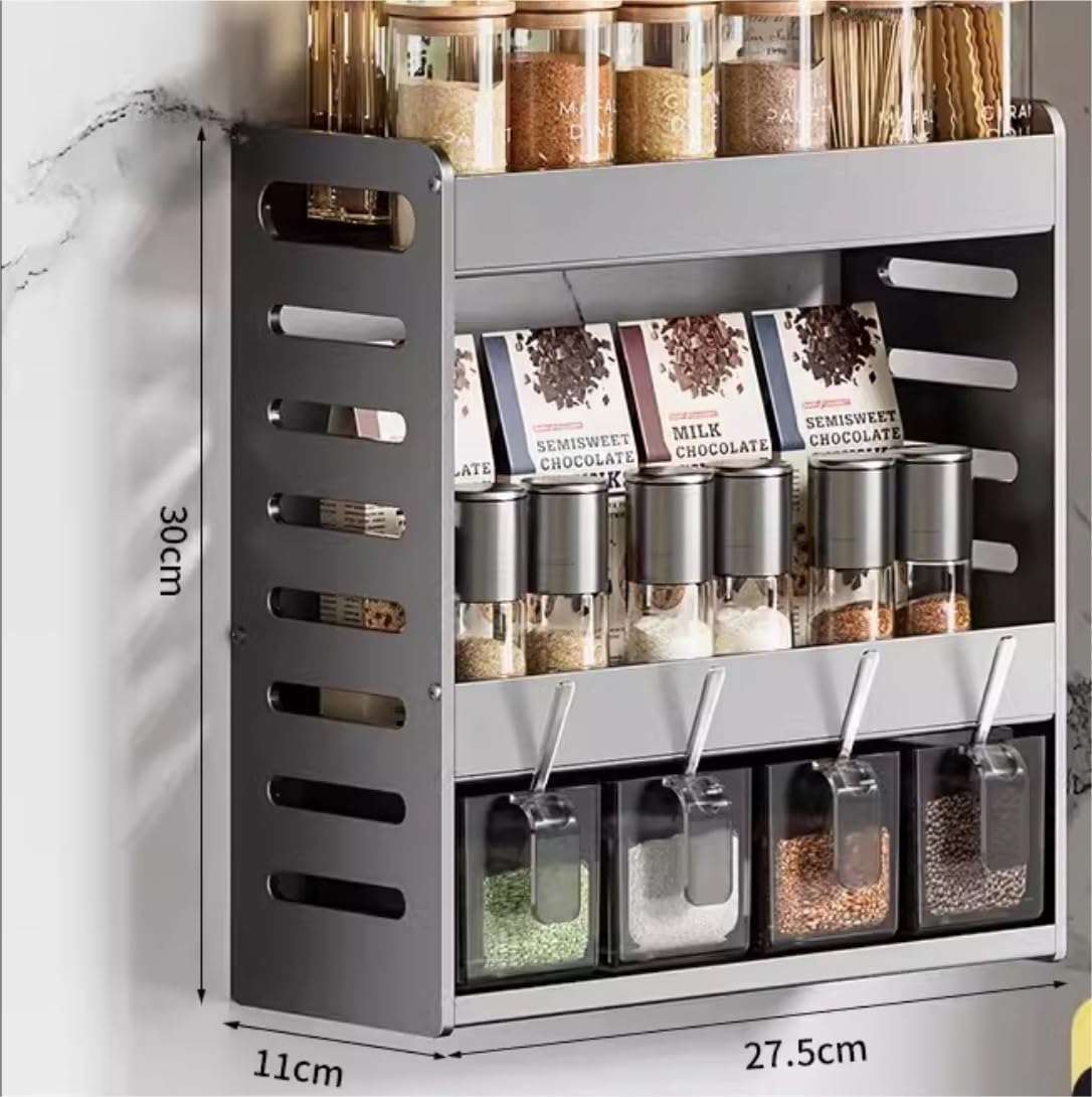 Estantería Especias Especiero Estante De Especias De Montaje En Pared De 3 Niveles, Estante De Especias Colgante De Aluminio, Organizador, Estante De Almacenamiento De Especias Para Cocina Y Baño Espe
