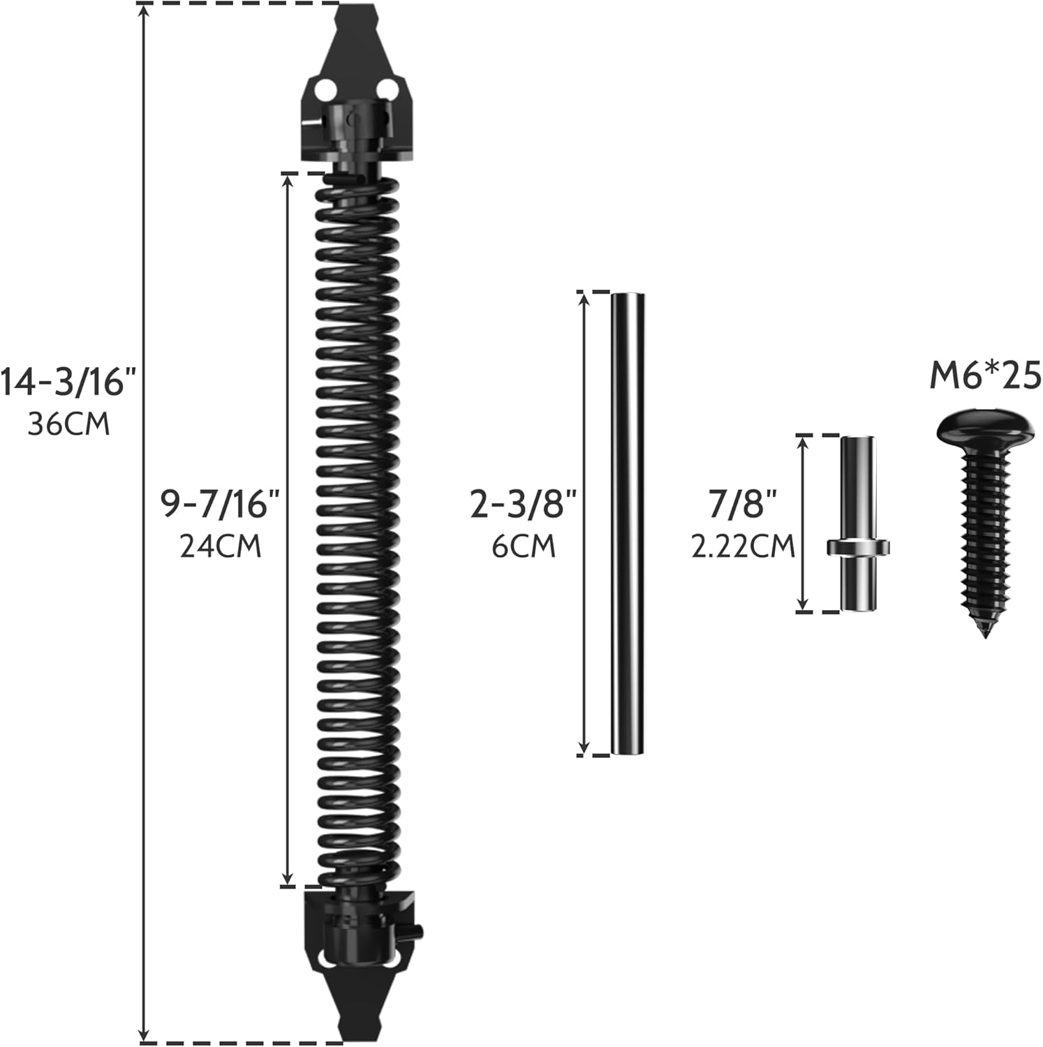 14" Gate Spring Self Closing Heavy Duty Outdoor Door Spring Automatic Gate Closer, Adjustable for Wooden and Vinyl Fence, Black,4 Pack