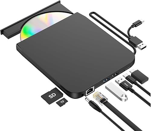 Miniatura 18 de ROOFULL Unidad externa de CD/DVD USB 3.0 y USB-C, ultrafina de 0.5 pulgadas, reproductor de CD y DVD de alta velocidad, grabador para computadora