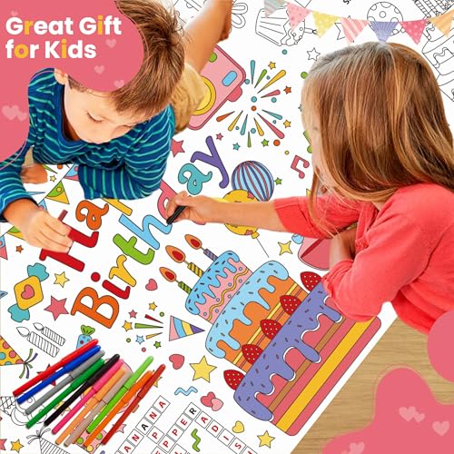 Lltdmest 02 Birthday Giant Coloring Poster,35X72Inch Happy Birthday Coloring Tablecloth, Drawing Paper Coloring Tablecover, Happy Birthday Activities Diy Coloring Mat For Kids Classroom Home Party Supplies thumb #2