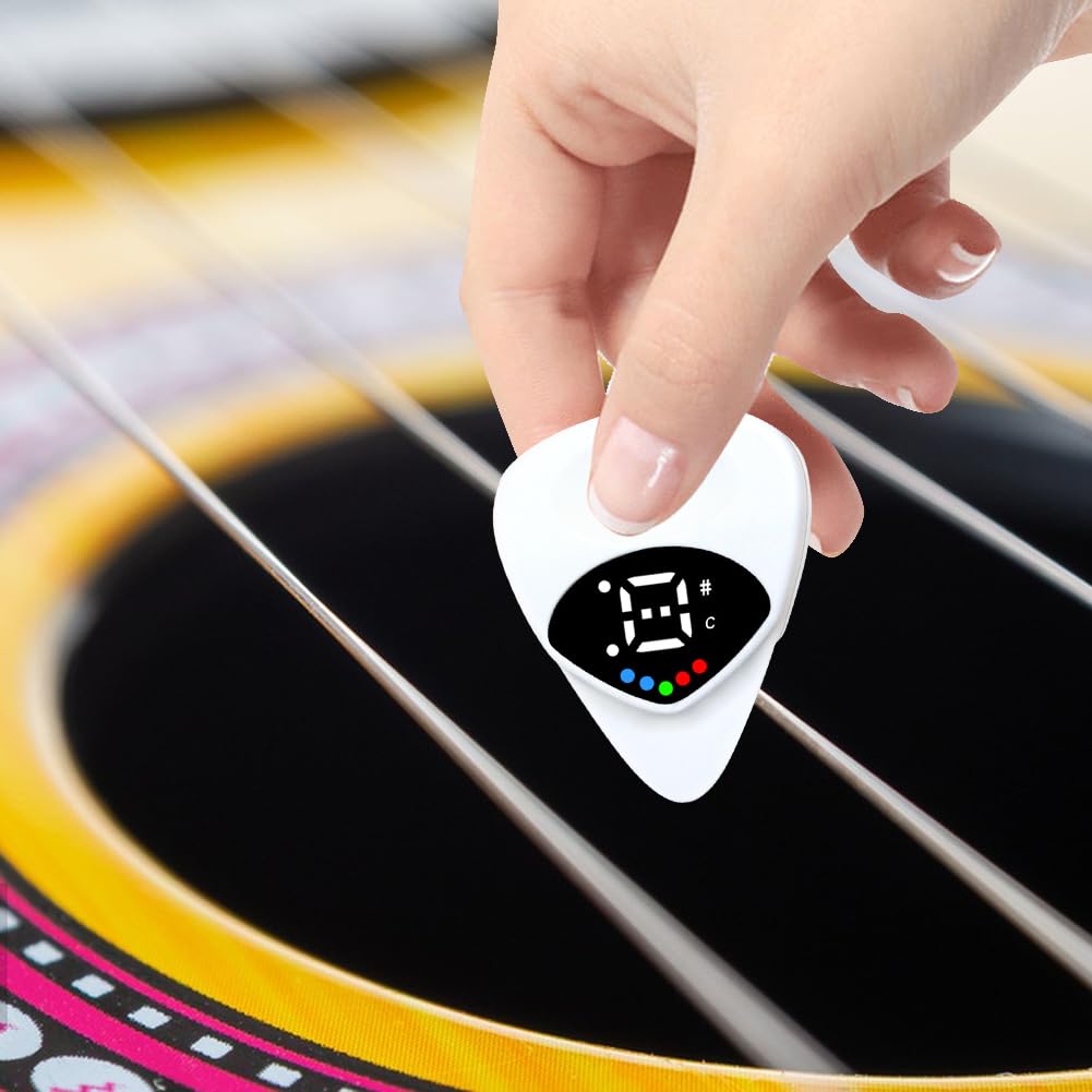 Kostki gitarowe 2 w 1, tuner gitarowy do gitar akustycznych i elektrycznych (biały)
