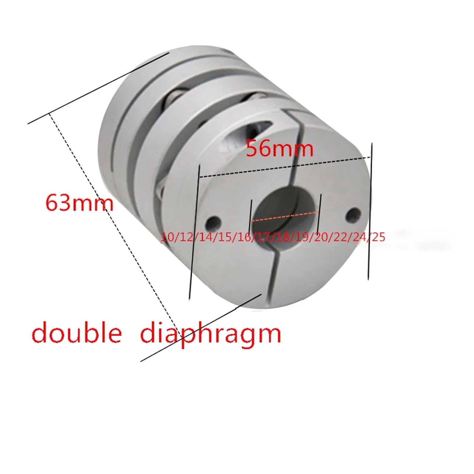 Accouplement à diaphragme Accouplement flexible à double membrane, 1 pièce, D56L63 10/12/14/15/16/17/18/20-25, coupleur d'arbre flexible for moteur pas à pas CNC(10-22)