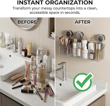 2026 New No-Drill Bathroom Suction Storage Box, Powerful Suction Cup Storage Holder, Removable Shower Caddy Hanging, Large Capacity Strong Load-Bearing, for Bathroom Kitchen (White - Large)