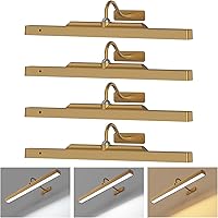 Kryoza 4-Pack Brass Cordless Picture Lights: 5000mAh Rechargeable Battery, 3 Color Temps, Remote & Dimmable for Wall Art Paintings (16")