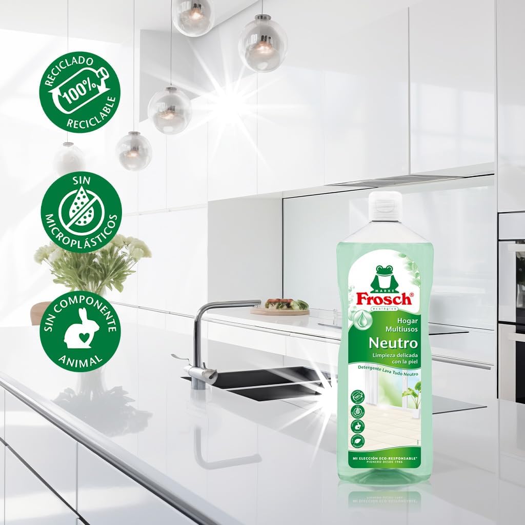 Frosch - Limpiador Multiusos de Hogar Ecológico con pH Neutro, Limpia Todas las Superficies y Cuida la Piel - Resultado Brillante y Duradero - 1 L - Imagen 4