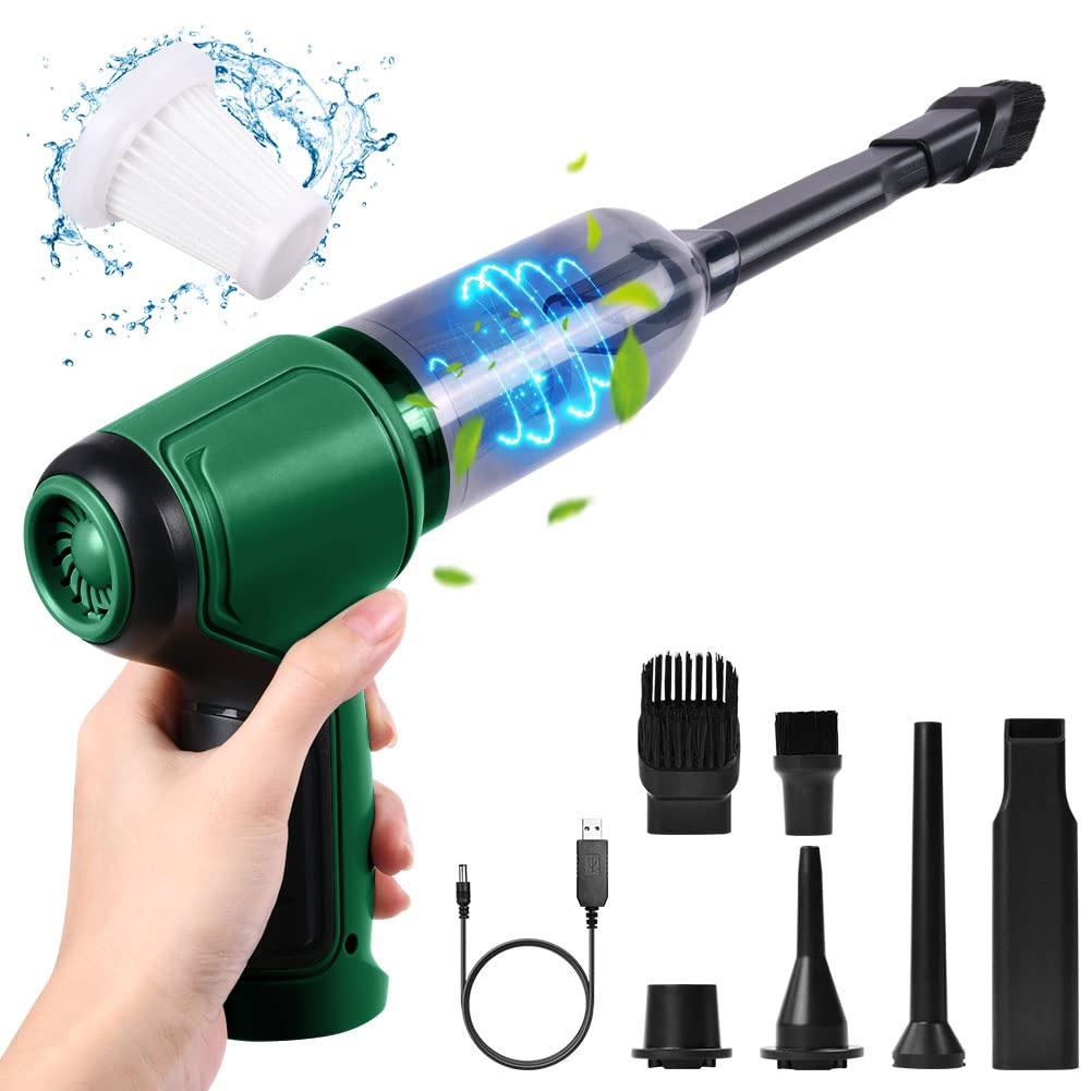 URAQT Staubgebläse Druckluft, 9000Pa 3 in 1 Handstaubsauger Akku Hand Stark Mini Staubsauger Auto Kabellos USB Aufladbar mit Waschbarer Filter Tastatur Reinigung für Haus Büro Auto Küche Grau