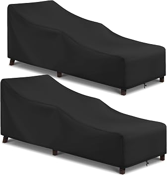 Arcedo Patio Lounge Chair Cover 2 Pack, Waterproof Outdoor Chaise Lounge Covers for Outdoor Furniture and Outside Stackable Cushions, 84" x 32" x 32" H, Black