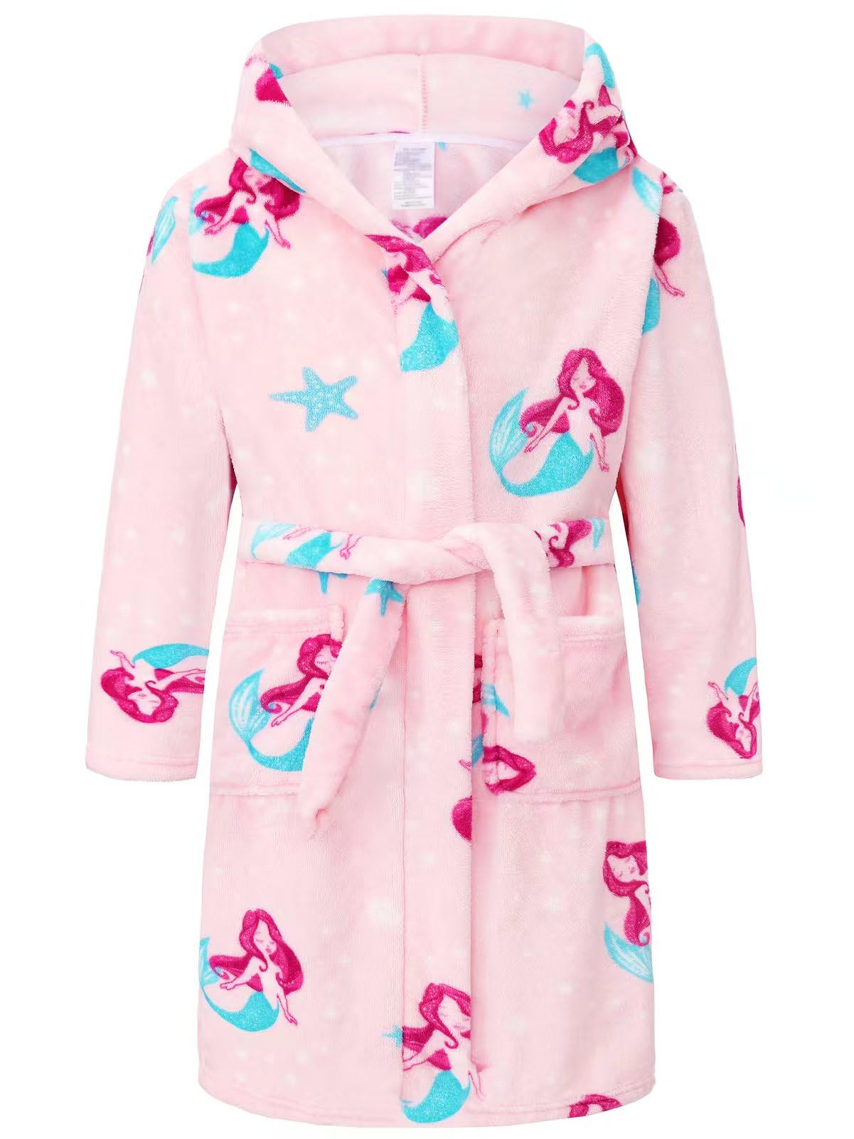 Girls Fleece Hooded Robes, Warm Printed Bath Robe for Kids Soft Fuzzy Bathrobe for Gifts
