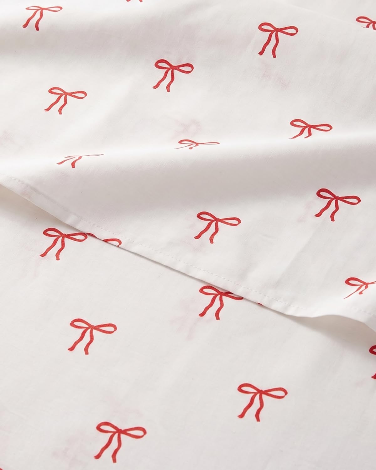 Christmas Sheet Set, Dainty Red Bows, Holiday Xmas Bedding Set - Twin XL