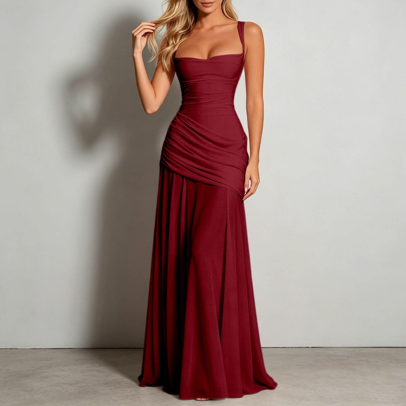 Robe de soirée pour femme - Dos nu - Robe de demoiselle d'honneur longue sans manches - Robe de bal sexy en mousseline de soie - Robe de loisirs élégante - Longue robe de cocktail - Robe longue