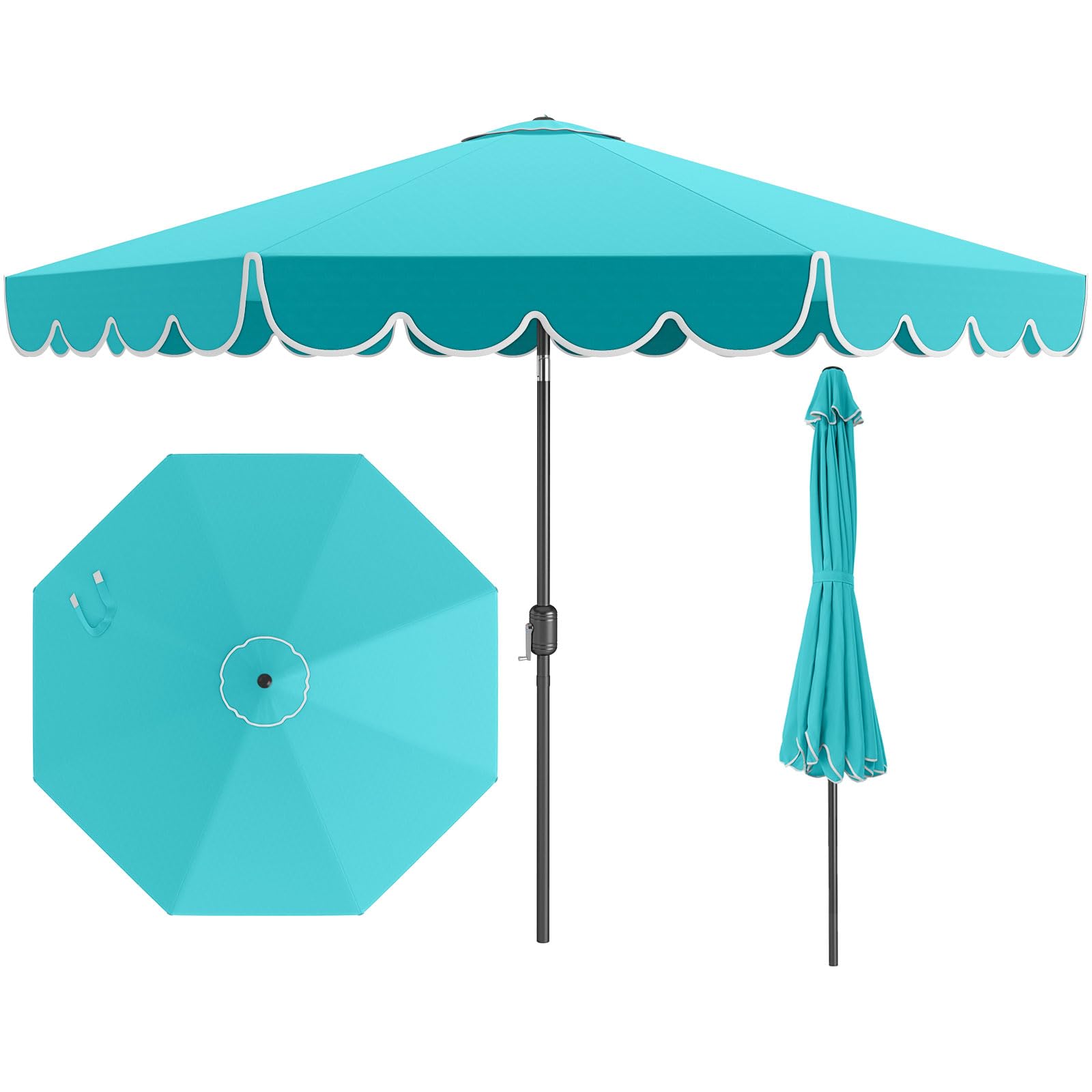 Amazon.com : Tangkula 10 FT Patio Umbrella, 2-Tiers Scalloped Outdoor Table Market  Umbrella with Tilt Adjustment, Crank, 8 Sturdy Ribs for Pool, Deck,  Backyard (Turquoise) : Patio, Lawn & Garden