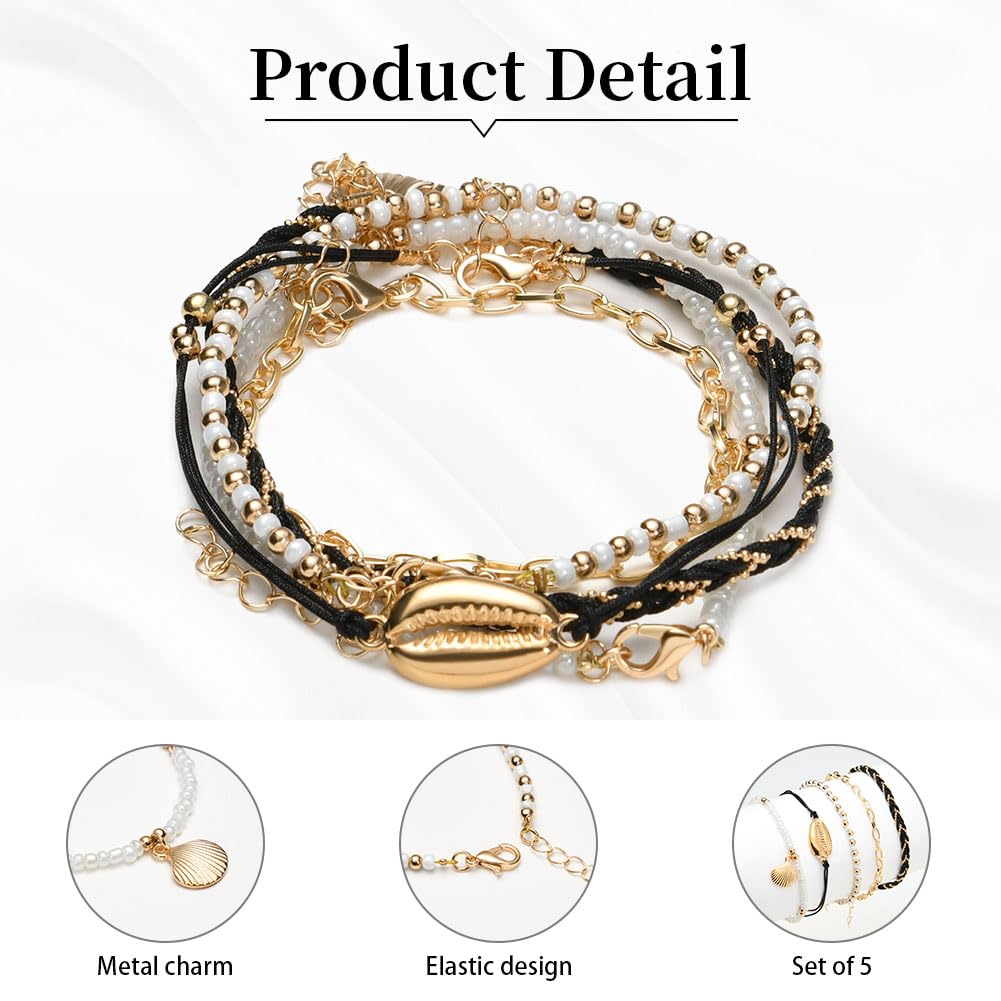Aucuu Fußkettchen für Damen, Fußkette Damen, Verstellbare Fußkettchen, Mehrschichtige Fußkettchen, Fußschmuck für Frauen und Mädchen für Sommer Strand