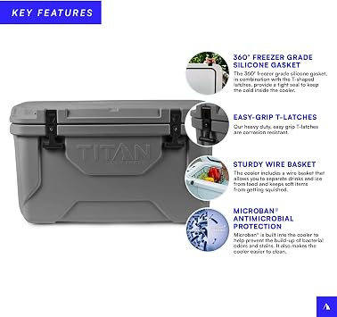Titan Hard Ice Chest Cooler with Microban Protection - 20 Quarts (30 Can) Arctic Zone Cooler with Deep Freeze Insulation - Gray