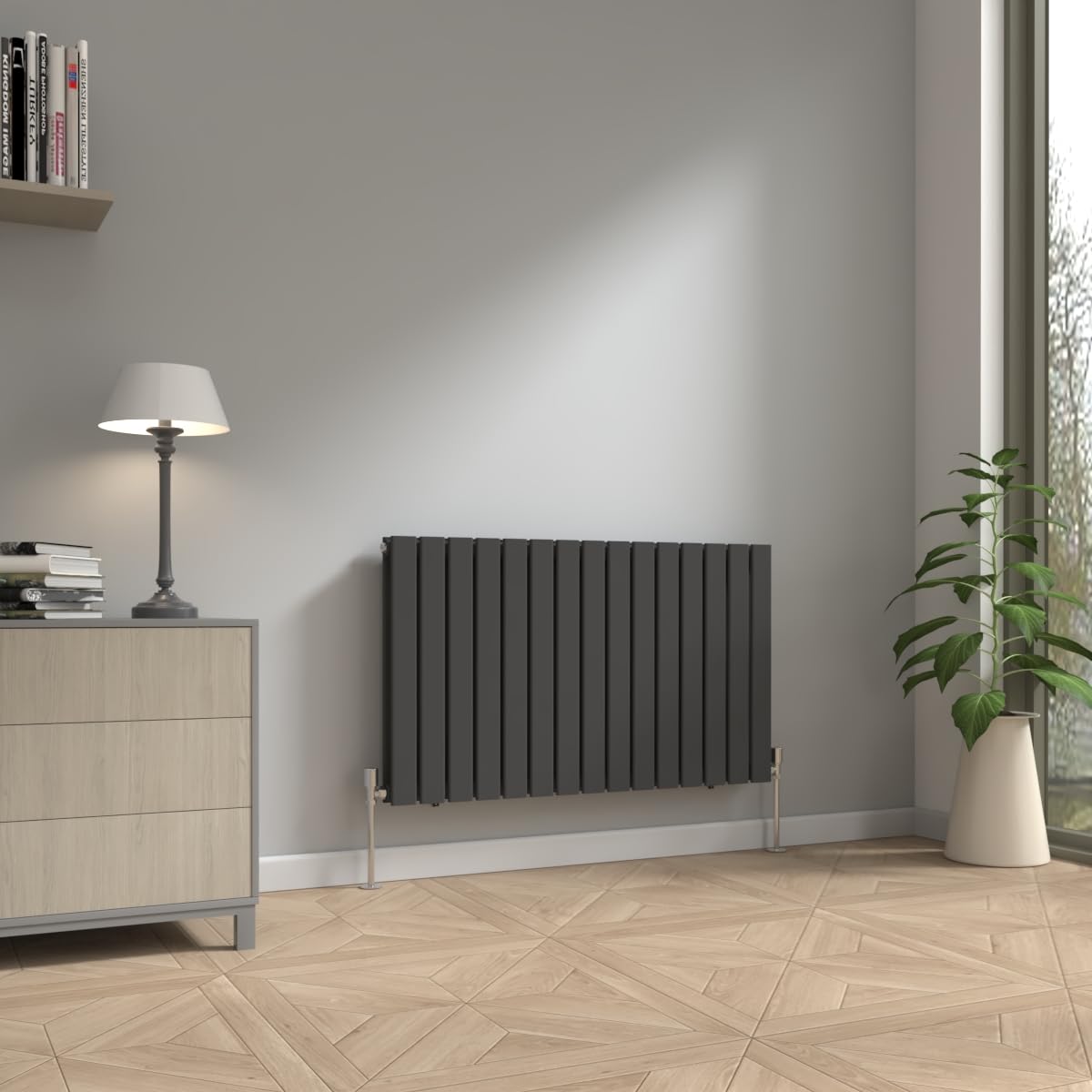 NRG 600 x 1020mm Horizontal Double Flat Panel Radiator Black Designer Bathroom Central Heating Rads for Living Room and Kitchen