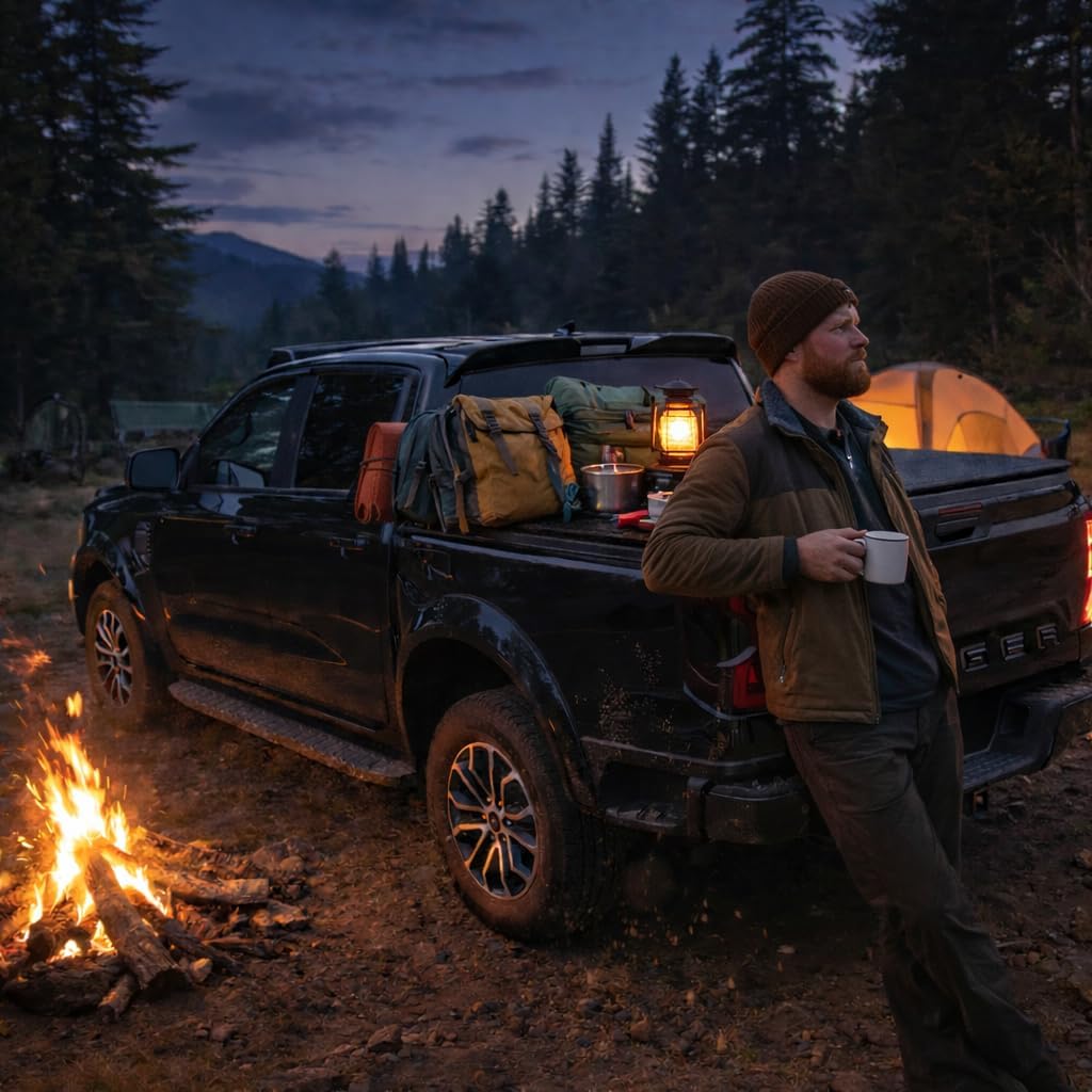 Garvee Hard Folding Truck Bed Tonneau Cover Compatiable with 05-18 Nissan, Frontier Short Bed, FRP Tonneau Cover, 19 Ranger 5FT Bed, Four-Fold Style, Black