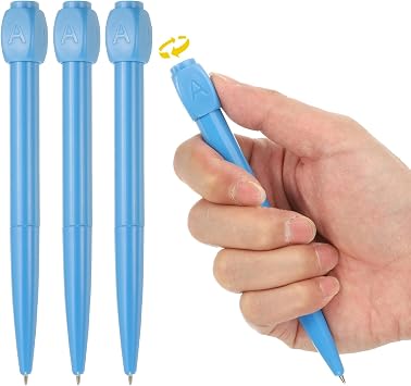 PATIKIL 4PCS Funny Rollerball Pens, 0.5mm Interesting Writing Pen Black Gel Ink Pens Cute Answers Questions Choose ABCD Rotation Decompression for Gift Friends, Blue