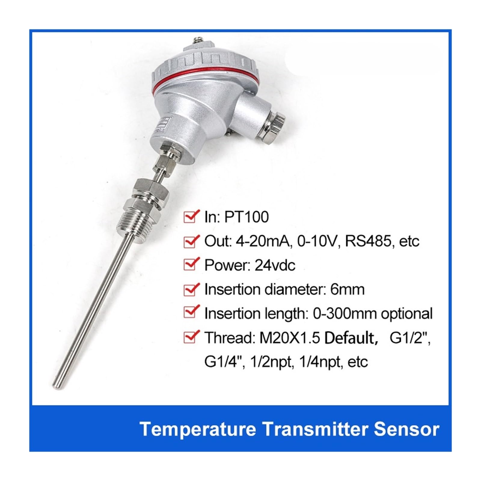 Sensor de Temperatura de Control de Temperatura del Calentador de Resistencia térmica PT100(0-100 Degree 4-20mA)