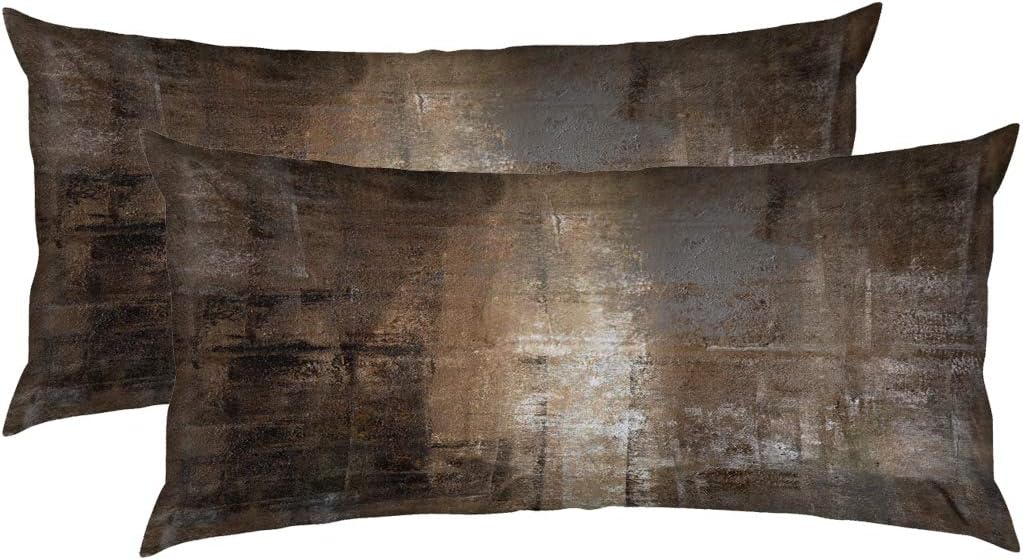 ONELZ Brown Throw Pillows and Grey Throw Pillows Decorative Pillow Covers for Couch Two Sides Printed, Fashion Style Zippered Cushion 12 X 20 Pillow Cover Set of 2,Brown and Grey